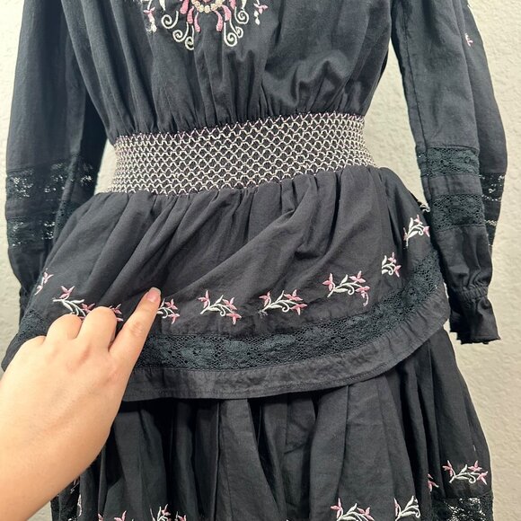 LoveShackFancy Black Pink Smocked Embroidered Dress - Picture 7 of 15
